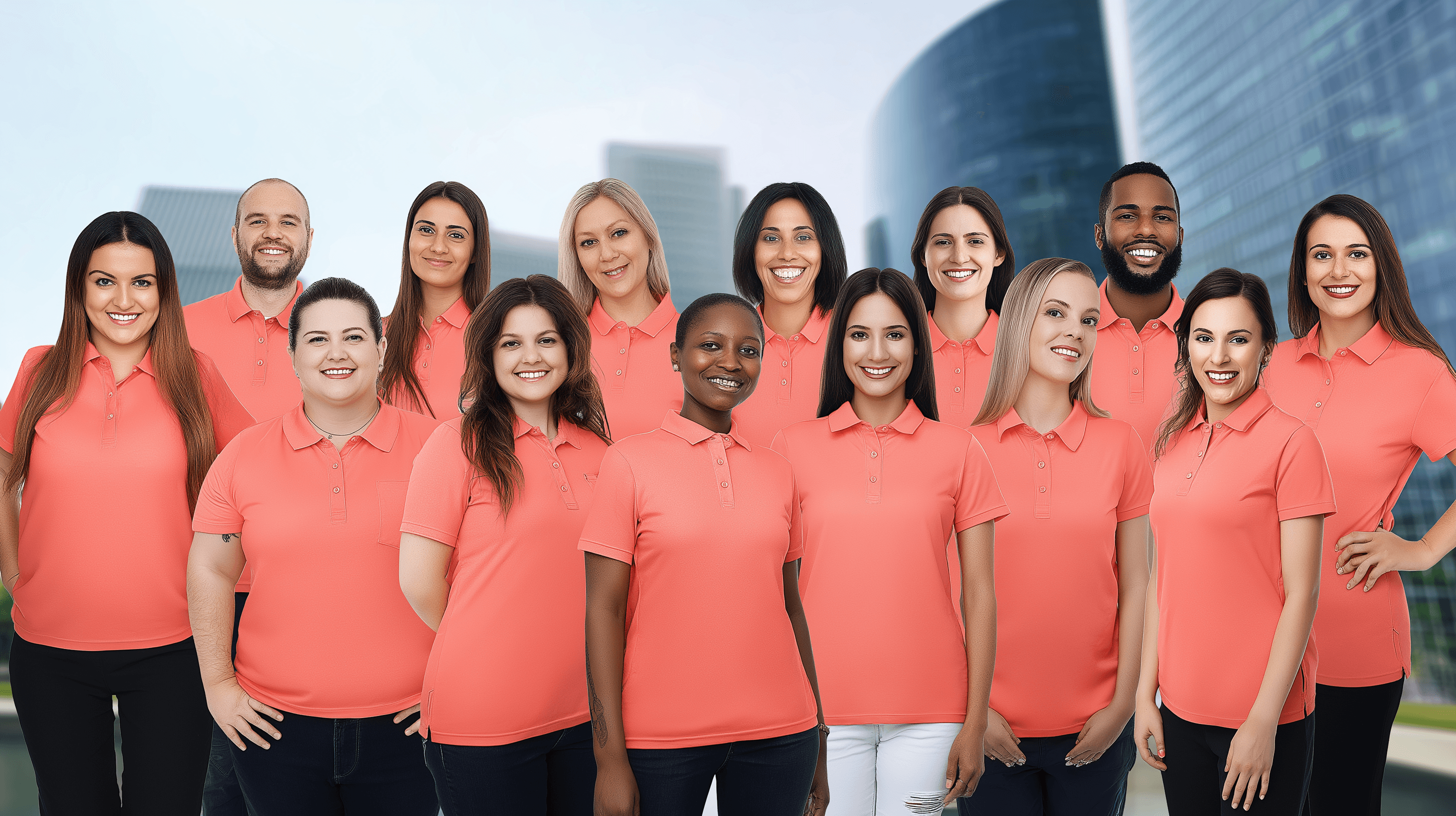 Staff group photo near company office